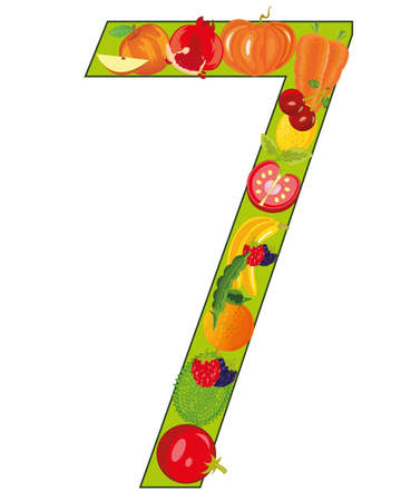 Numeral seven from fruit on white background is insulatedのイラスト素材