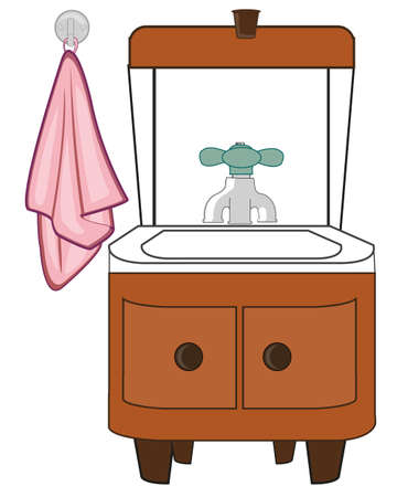 Washstand and towel on white background is insulated
