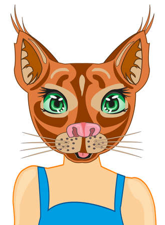 Cartoon of the girl with mug animal catsのイラスト素材