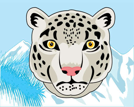 Portet animal snow snow leopard and mountainsのイラスト素材