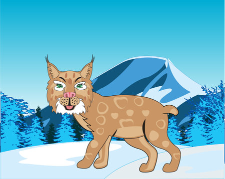 Wildlife trot on background winter wood and mountainsのイラスト素材