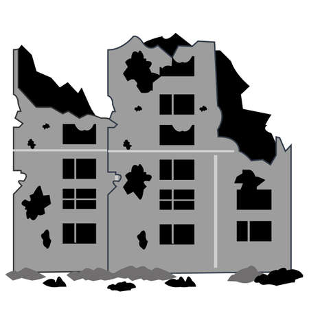 Destroyed building on white background is insulatedのイラスト素材