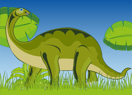 Prehistorical animal herbivorous dinosaur on green gladeのイラスト素材