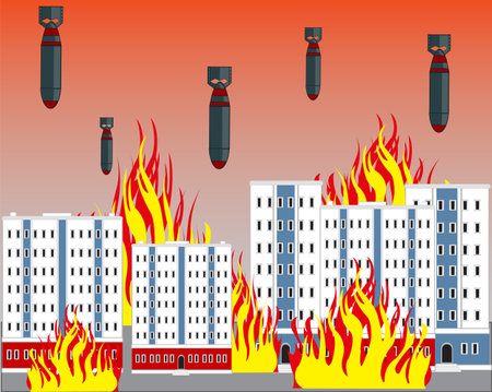 War in city blaze buildings fall bombsのイラスト素材