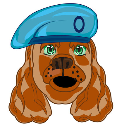 Cartoon of the dog of the sort spaniel in fashionable beretのイラスト素材