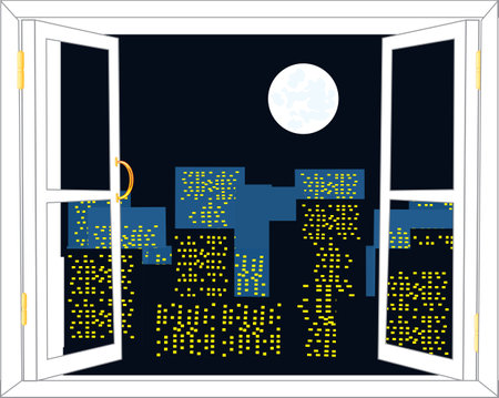 View on night city from window of the apartmentのイラスト素材