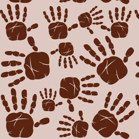 Seamless pattern of the imprint palm person on gray backgroundのイラスト素材