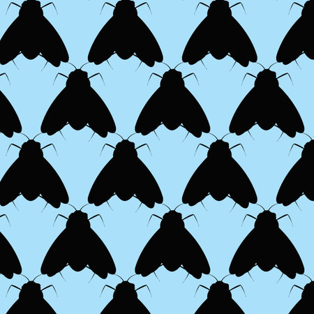 Vector seamless pattern insect fly on turn blueのイラスト素材