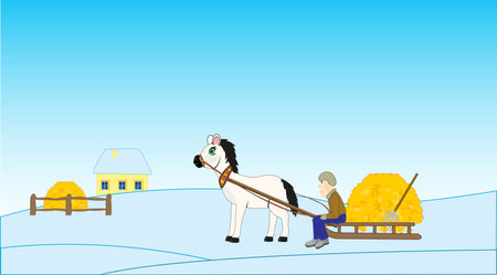 Man on with san carries to stack network in winterのイラスト素材