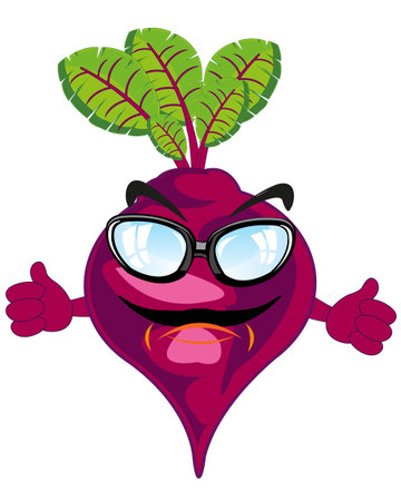 Vector illustration of the cartoon of the alive beet bespectacled and with handのイラスト素材