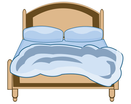 Vector illustration to wooden bed for two personsのイラスト素材