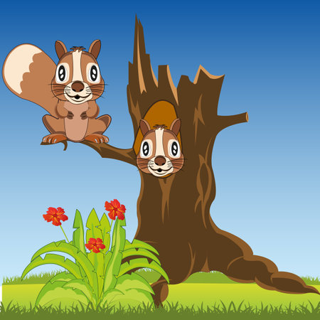 Vector illustration of the wildlife squirrel on treeのイラスト素材
