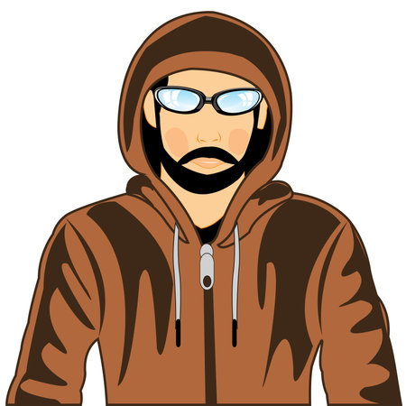 Vector illustration bearded men in hooded raincoatのイラスト素材