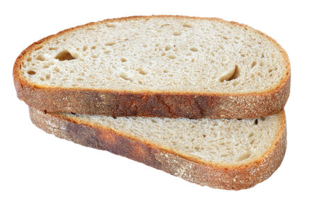 Two slices of typically wheat czech bread isolated on white background