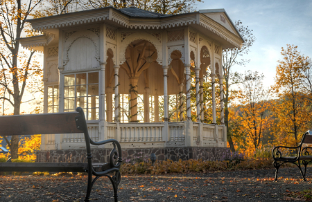 Old Art Nouveau spa pavilion at autumn sunset HDRの写真素材