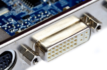 Close-up of DVI connector on GPU (graphio proccesor unit)の写真素材