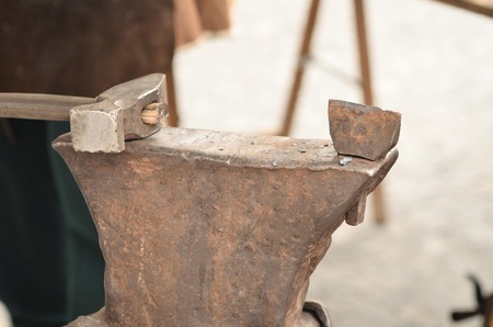 Close-up of anvil and the hammer in the forgeの写真素材
