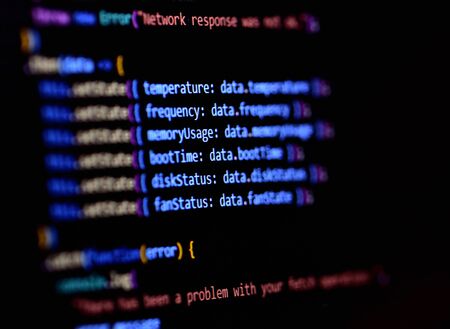 Software programming source code on computer screen.. Modern Javascript, typescript, ecma script...