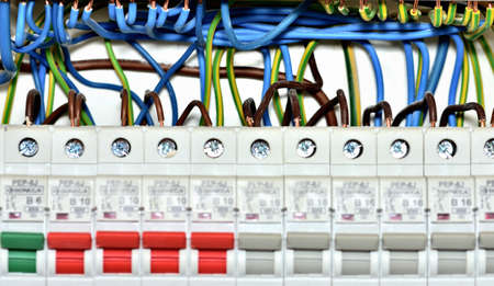 Detail of wiring of electric cables to circuit breakers. Connection according to the Czech Republic...