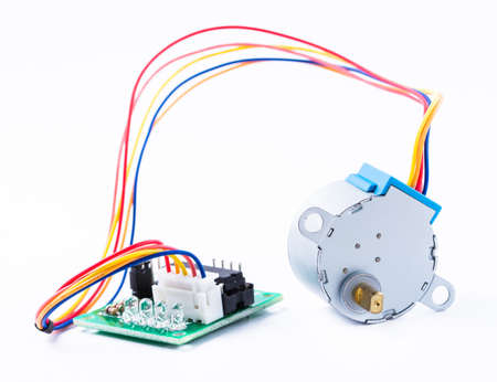 Stepper motor and controller for arduino isolated on white background.