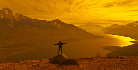 Como lake at sunsetの写真素材