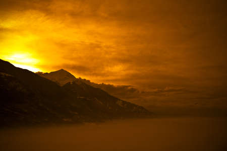 Sunset & fogの写真素材