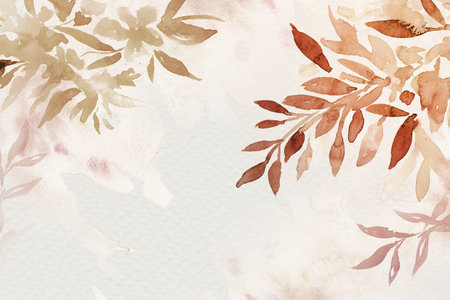 Brown watercolor leaf background aesthetic autumn seasonの写真素材