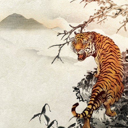Roaring tiger background, Chinese horoscopeの写真素材