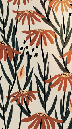 Flower wallpaper, retro pattern summer backgroundの写真素材