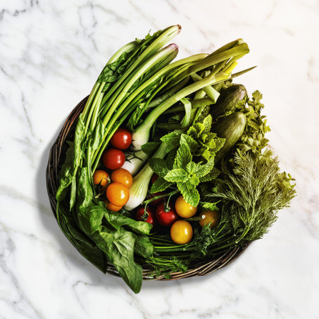 Vegetables basket in flat lay style