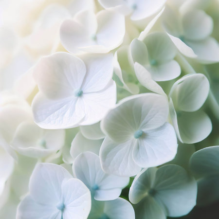 Closeup of white hydrangea flower bushの素材