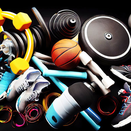 Assorted Sports Equipment on Blackの素材