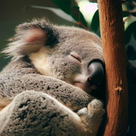 Koala asleep in treeの素材