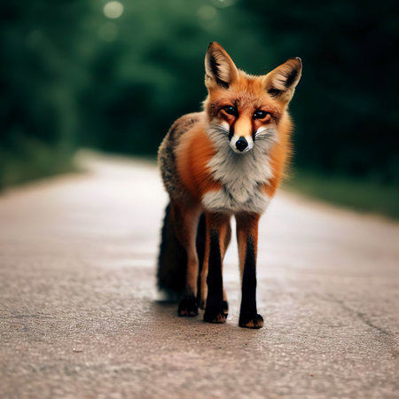 Sweden, Uppland, Lidingo, Fox standing on roadの素材