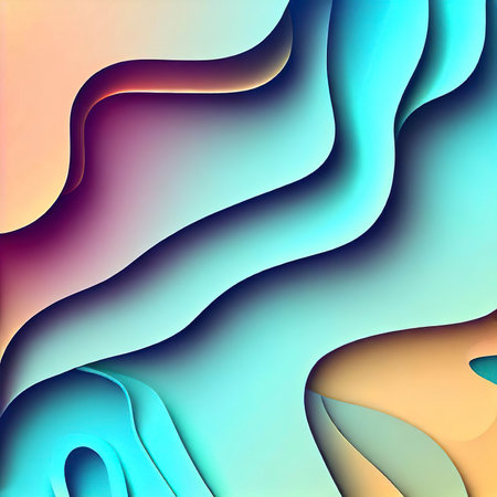 3D abstract background with paper cut shapes. Colorful carving art. Paper craft landscape with gradient fade colorsの素材