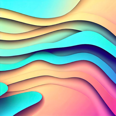 3D abstract background with paper cut shapes. Colorful carving art. Paper craft landscape with gradient fade colorsの素材