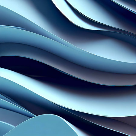 3d render, abstract modern blue background, folded ribbons macro, fashion wallpaper with wavy layers and rufflesの素材