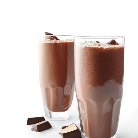 a glass of chocolate smoothies on white backgroundの素材