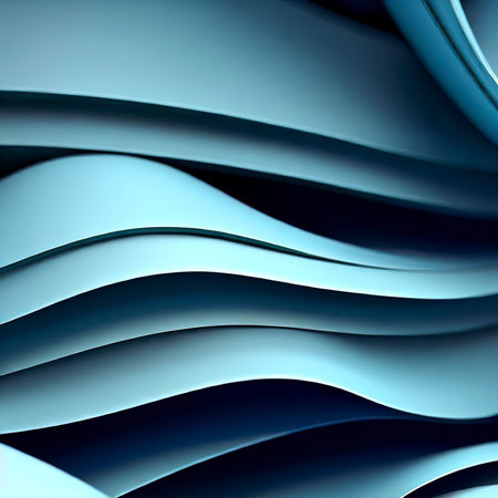 3d render, abstract modern blue background, folded ribbons macro, fashion wallpaper with wavy layers and rufflesの素材