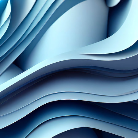 3d render, abstract modern blue background, folded ribbons macro, fashion wallpaper with wavy layers and rufflesの素材