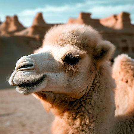 A cute camel in the Ghost City in Xinjiang, China.の素材