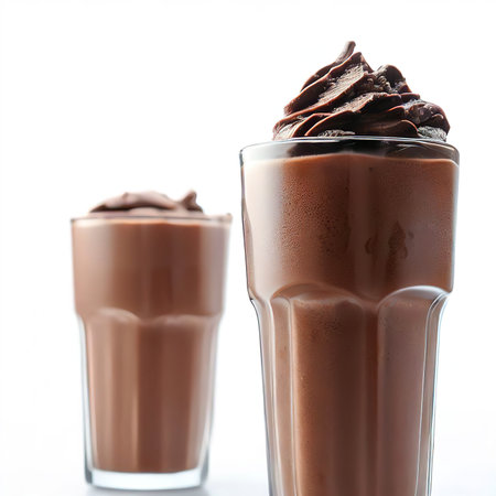 a glass of chocolate smoothies on white backgroundの素材
