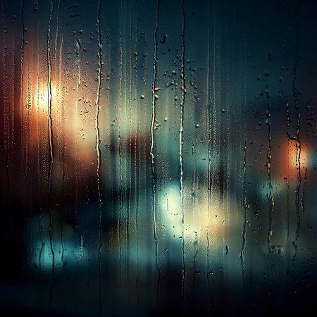 Wetwindow with the background of the night cityの素材