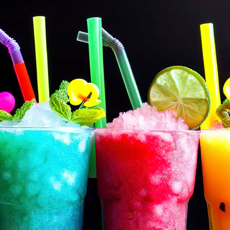 Colorful summer slushies on black backgroundの素材