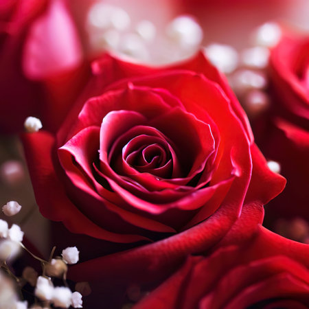 Red roses and babys breath. Shallow depth of fieldの素材