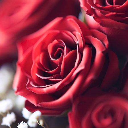 Red roses and babys breath. Shallow depth of fieldの素材