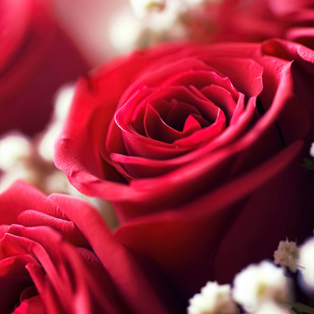 Red roses and babys breath. Shallow depth of fieldの素材