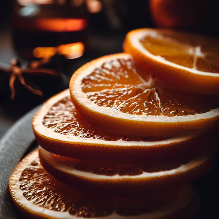 sliced oranges with sugar and ciinamonの素材