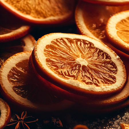 sliced oranges with sugar and ciinamonの素材