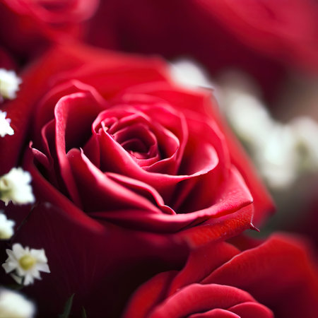 Red roses and babys breath. Shallow depth of fieldの素材